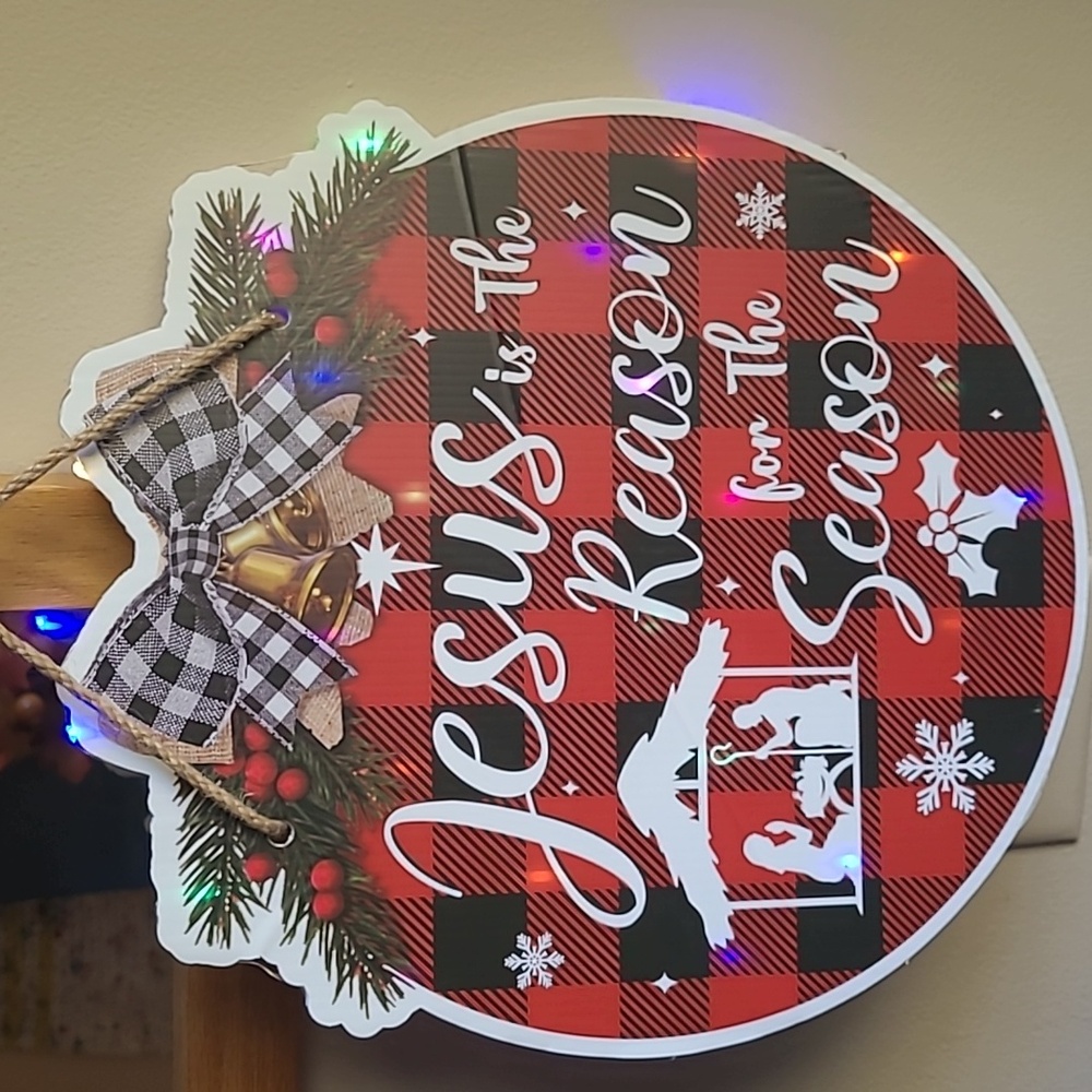 New! Jesus is the Reason for the Season buffalo plaid LED lights waterproof sign